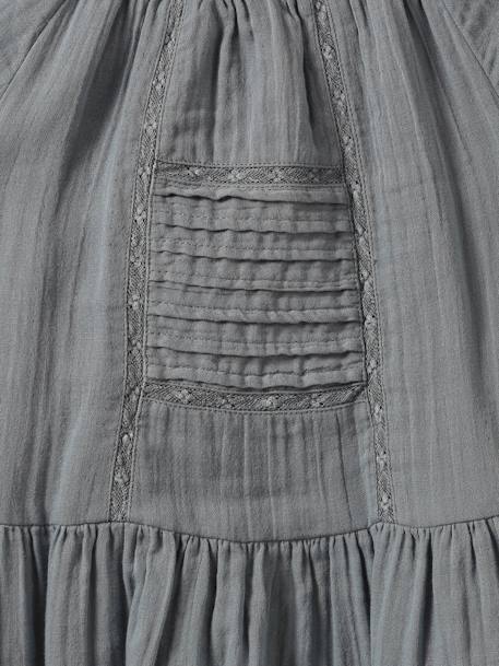 Cotton Gauze Dress for Girls, by CYRILLUS almond green+grey - vertbaudet enfant 