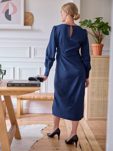 Long Dress with Draped Effect, for Maternity navy blue - vertbaudet enfant 