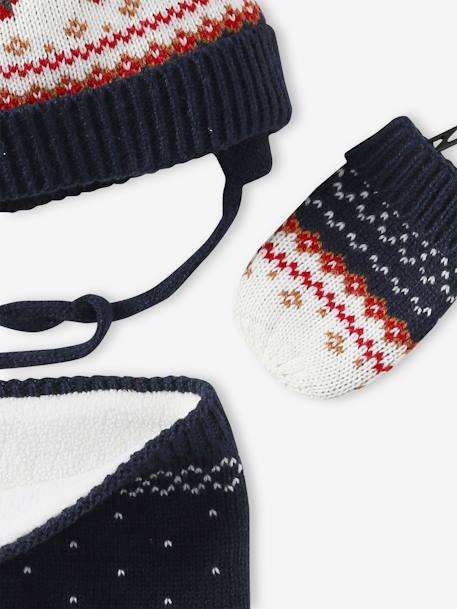 Christmas Gift Box: Reindeer Beanie + Snood + Mittens Set for Baby Boys navy blue - vertbaudet enfant 