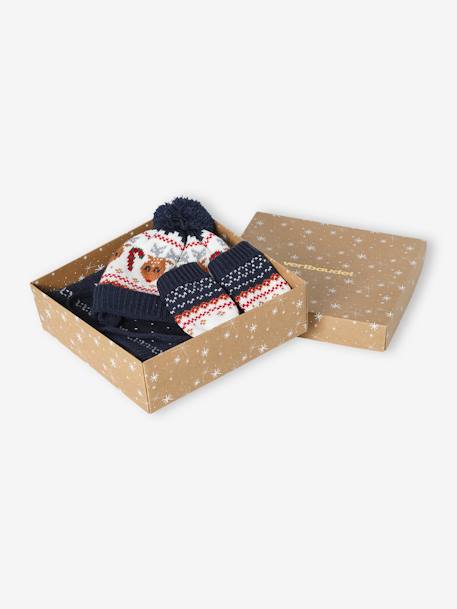 Christmas Gift Box: Reindeer Beanie + Snood + Mittens Set for Baby Boys navy blue - vertbaudet enfant 