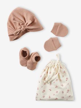 Turban-Like Beanie in Printed Knit for Baby Girls - rose beige