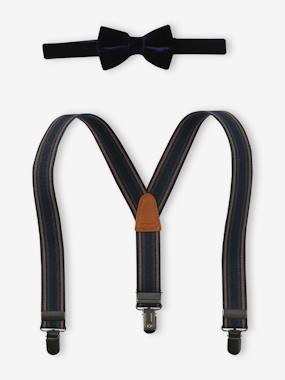 -Velvet Bow-Tie & Braces Set for Boys