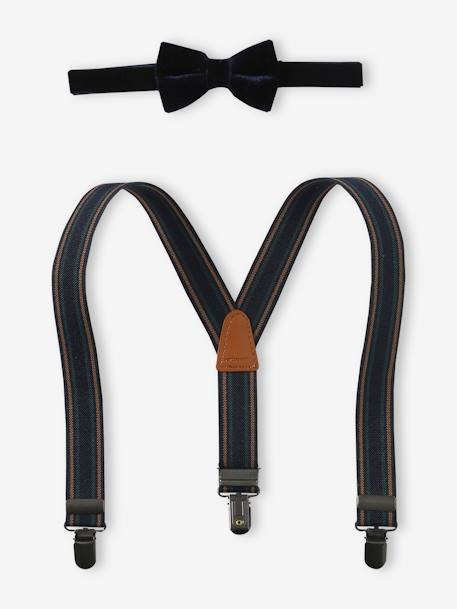 Velvet Bow-Tie & Braces Set for Boys navy blue - vertbaudet enfant 