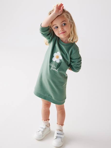 Basics Dress in Fleece for Girls emerald green - vertbaudet enfant 