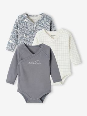 -Pack of 3 Long-Sleeved Bodysuits in Organic Cotton for Newborn Babies