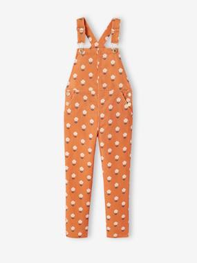 Corduroy Dungarees with Flowers for Girls  - vertbaudet enfant