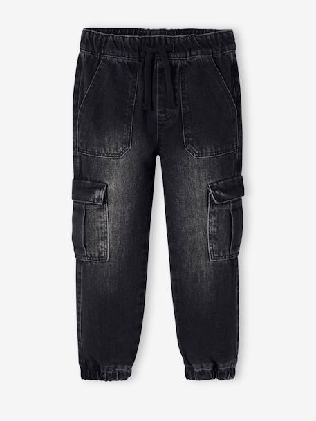 Pull-On Cargo-Type Denim Trousers for Boys black denim+double stone - vertbaudet enfant 