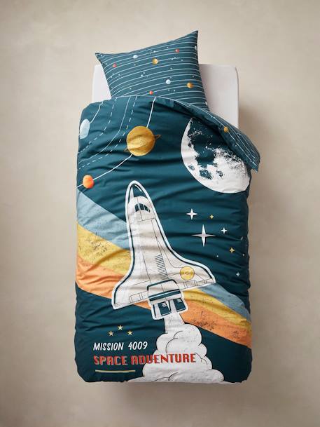 Parure enfant housse de couette + taie d'oreiller avec coton recyclé SPACE ADVENTURE multicolore - vertbaudet enfant 