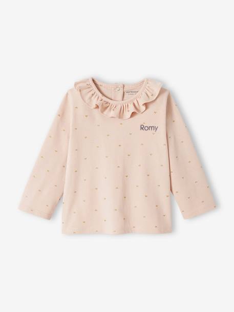Top with Frill on the Neckline, for Baby Girls rosy+White/Print - vertbaudet enfant 