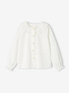 Girls-Blouses, Shirts & Tunics-Shirt with Broderie Anglaise Collar for Girls