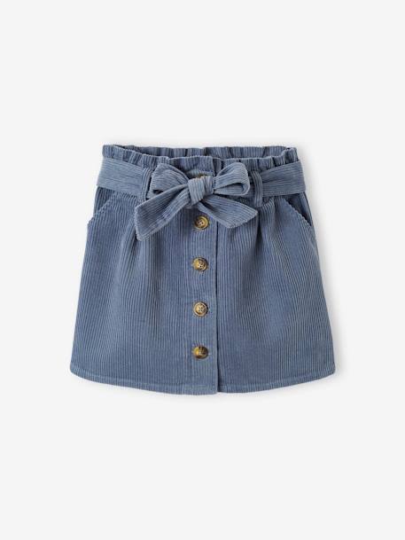 'Paperbag' Style Skirt in Corduroy for Girls Dark Green+grey blue+peach+PINK LIGHT SOLID+RED DARK SOLID - vertbaudet enfant 