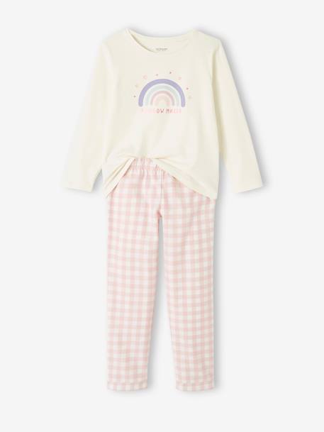Pyjama fille arc-en-ciel en maille jersey et flanelle rose - vertbaudet enfant 