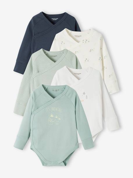 Lot de 5 bodies bébé évolutif ouverture naissance bleu grisé - vertbaudet enfant 