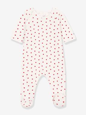 Baby-Pyjamas & Sleepsuits-Heart Sleepsuit in Velour for Babies, PETIT BATEAU