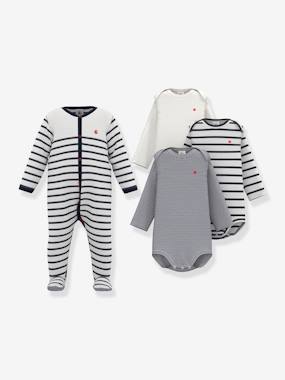 Baby-Pack of 1 Sleepsuit & 3 Striped Bodysuits for Babies, PETIT BATEAU
