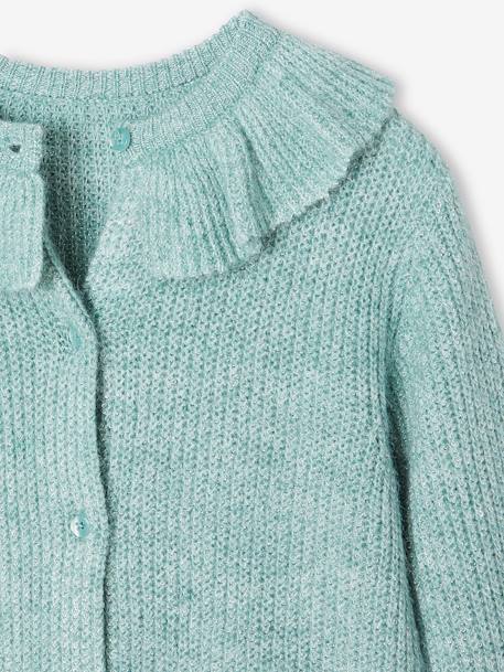 Cardigan in Soft Knit with Collar, for Girls aqua green+BEIGE LIGHT SOLID - vertbaudet enfant 