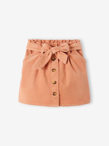 'Paperbag' Style Skirt in Corduroy for Girls Dark Green+peach+PINK LIGHT SOLID - vertbaudet enfant 