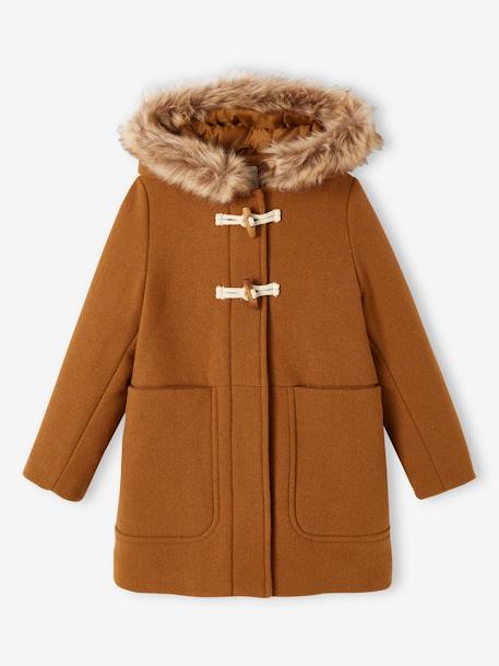 Hooded Duffel Coat with Toggles, in Woollen Fabric, for Girls camel+Dark Blue - vertbaudet enfant 