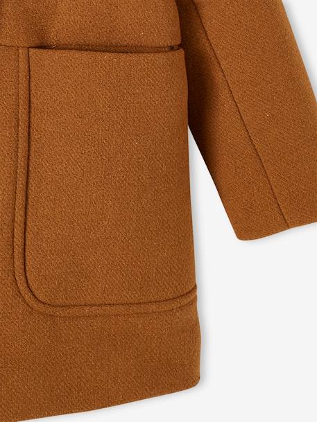 Duffle-coat à capuche fille drap de laine blush+camel+vert de gris - vertbaudet enfant 
