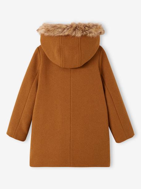 Duffle-coat à capuche fille drap de laine blush+camel+vert de gris - vertbaudet enfant 