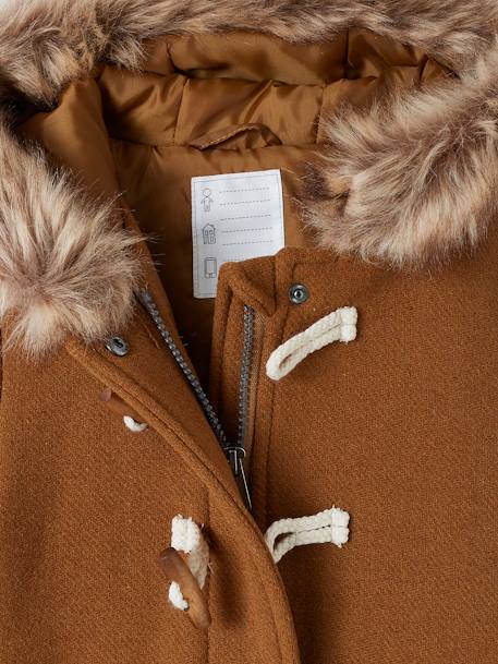Duffle-coat à capuche en drap de laine fille fermeture par brandebourgs camel+encre - vertbaudet enfant 