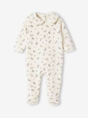 Baby-Pyjamas & Sleepsuits-Floral Sleepsuit in Fleece for Babies