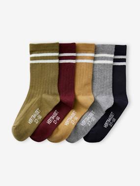 -Pack of 5 Pairs of Striped Rib Knit Socks for Boys