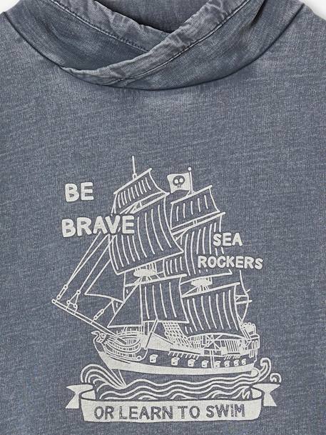 Sweatshirt with Snood Collar, Pirate Ship Motif & Faded Effect for Boys marl grey - vertbaudet enfant 