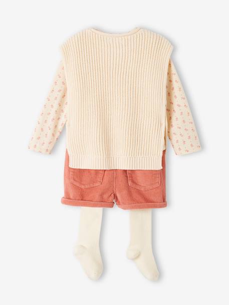 4-Piece Combo for Babies:  Top + Shorts + Jumper +  Tights old rose - vertbaudet enfant 