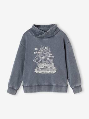 Boys-Cardigans, Jumpers & Sweatshirts-Sweatshirts & Hoodies-Sweatshirt with Snood Collar, Pirate Ship Motif & Faded Effect for Boys