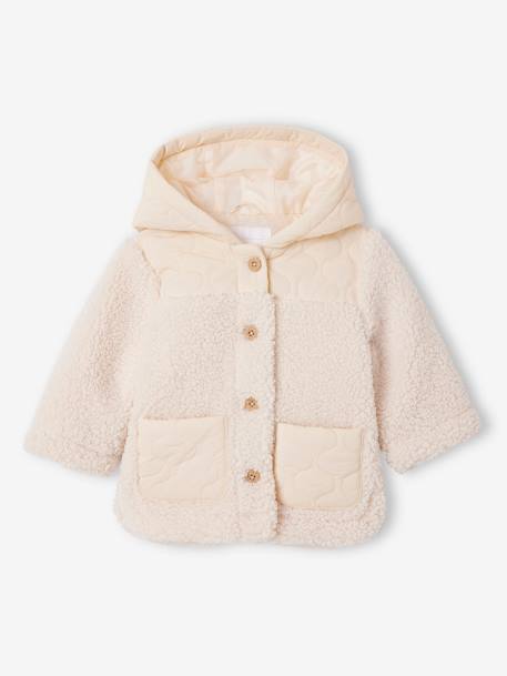 Two-Tone Hooded Jacket for Babies ecru - vertbaudet enfant 