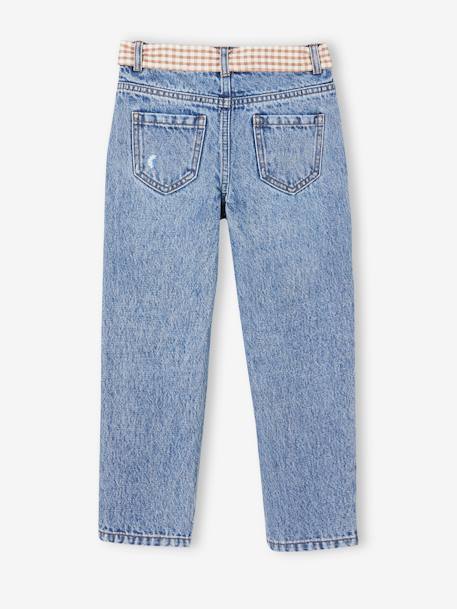 Straight Leg Waterless Jeans with Gingham Tie Belt for Girls stone - vertbaudet enfant 