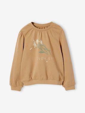 Girls-Floral Romantic Sweatshirt, Flatlock Details, for Girls