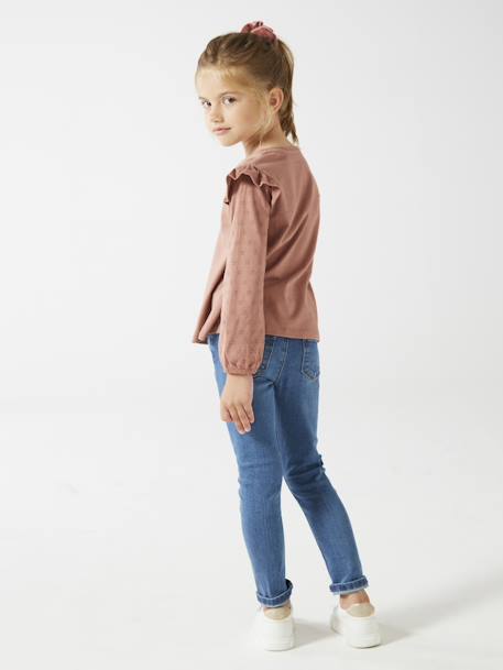 Tee-shirt volanté BASICS fille personnalisable bois de rose+écru+marine - vertbaudet enfant 