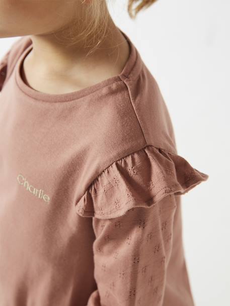 Ruffled Long Sleeve Top for Girls, BASICS dusky pink+ecru+navy blue - vertbaudet enfant 