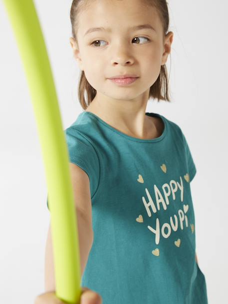 T-Shirt with Message, for Girls coral+fir green+navy blue+red+sky blue+strawberry+sweet pink+vanilla - vertbaudet enfant 