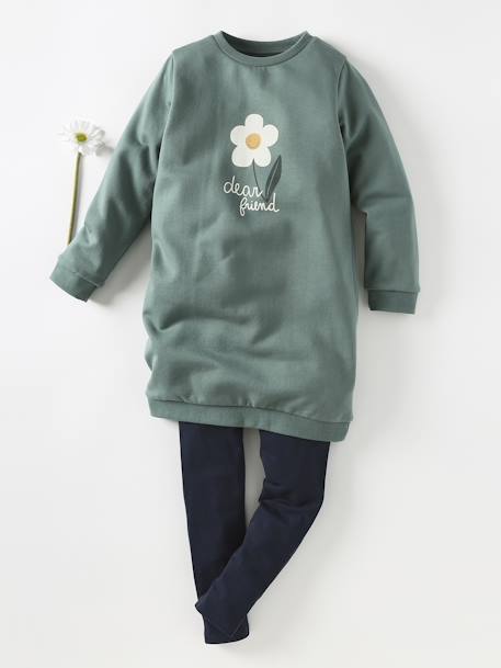 Basics Dress in Fleece for Girls emerald green+rosy - vertbaudet enfant 