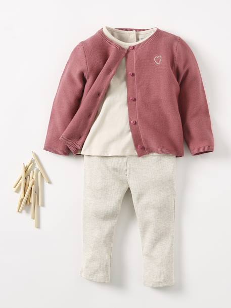 Basics Leggings in Rib Knit for Babies marl beige+rose - vertbaudet enfant 