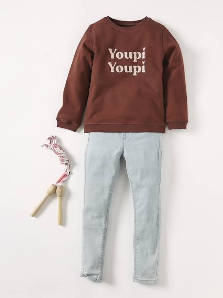 Sweatshirt with Message & Iridescent Details for Girls chocolate+PURPLE DARK SOLID WITH DESIGN+Red+rosy - vertbaudet enfant 