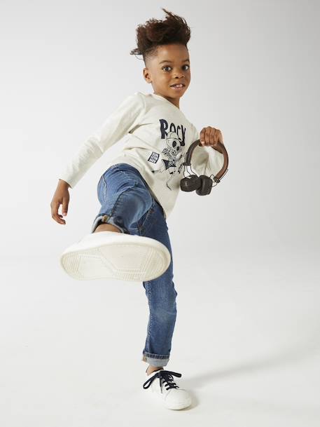 Basics Long Sleeve Top with Fun or Graphic Motif for Boys marl beige+navy blue+ochre+white - vertbaudet enfant 