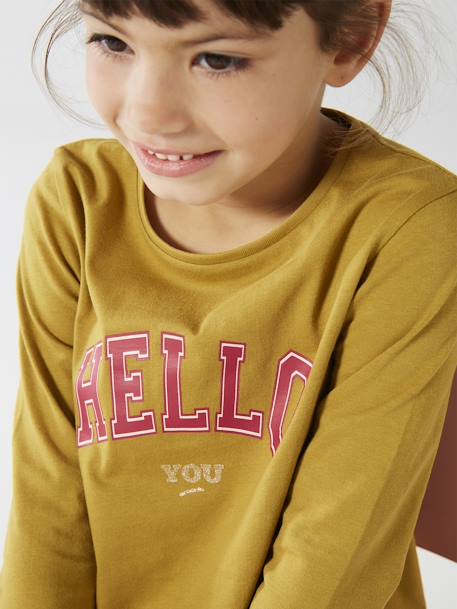 Tee-shirt à message Basics fille bois de rose+bronze+écru+marron foncé+vert sauge+violet - vertbaudet enfant 