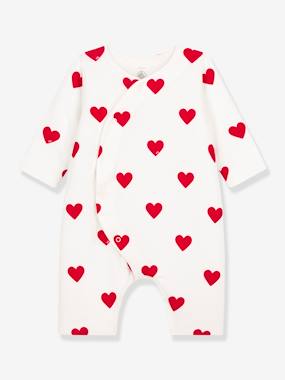 Baby-Dungarees & All-in-ones-Red Hearts Jumpsuit in Rib Knit for Babies, PETIT BATEAU