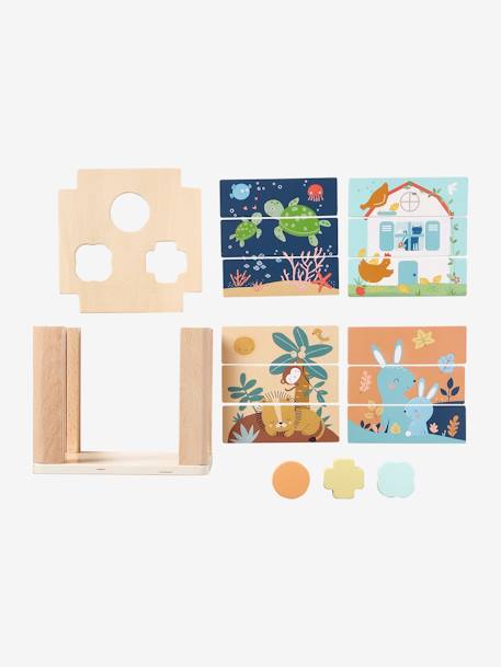 Cube d'éveil 2 en 1 : Puzzles et formes à encastrer en bois FSC® vert - vertbaudet enfant 
