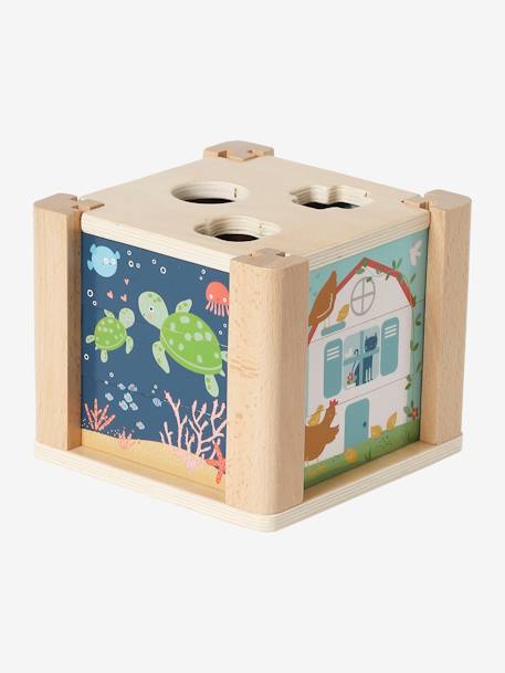 2-in-1 Activity Cube in FSC® Wood: Puzzles & Shapes to Sort & Fit green - vertbaudet enfant 