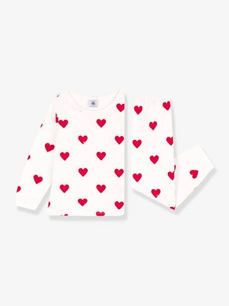 Pyjama cœur petite fille/petit garçon en molleton PETIT BATEAU blanc imprimé - vertbaudet enfant 