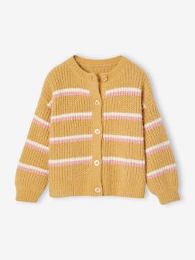 Girls-Cardigans, Jumpers & Sweatshirts-Cardigans-Striped Cardigan in Chenille Knit for Girls