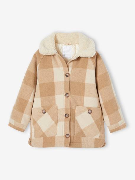 Shacket-Style Coat in Chequered Wool for Girls chequered brown+chequered pink - vertbaudet enfant 