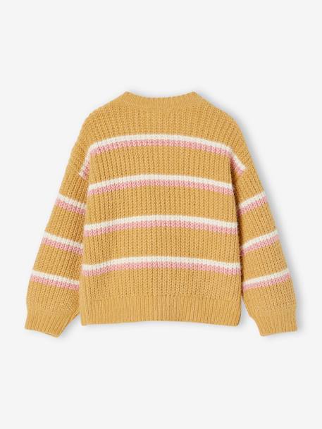 Striped Cardigan in Chenille Knit for Girls curry yellow+ecru - vertbaudet enfant 