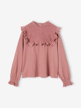-Fancy Blouse-Like Top in Textured Fabric, for Girls
