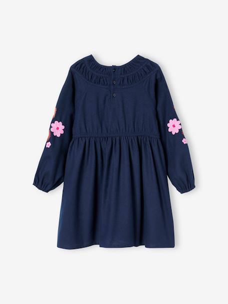 Long Sleeve Dress with Embroidered Flowers for Girls night blue - vertbaudet enfant 